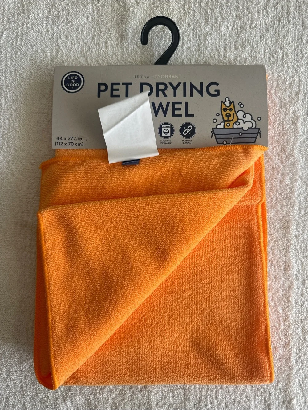 Life Is Good Orange Pet Drying Towel with Embroidered Dog